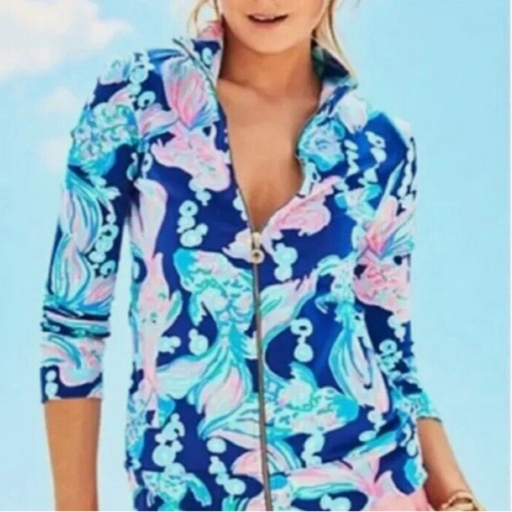 Lilly Pulitzer Koi Fish Full Zip Sweatshirt Size Small